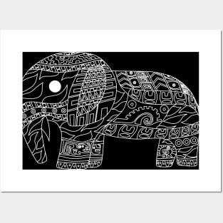 black elephant in kawaii mexican patterns ecopop Posters and Art